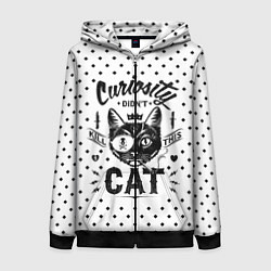 Толстовка на молнии женская Curiosity Cat, цвет: 3D-черный