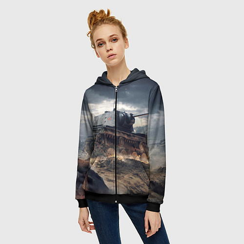 Женская толстовка на молнии Танк / 3D-Черный – фото 3