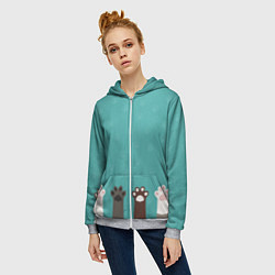 Толстовка на молнии женская Лапки котеек, цвет: 3D-меланж — фото 2