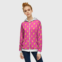 Толстовка на молнии женская Ананасы, цвет: 3D-белый — фото 2