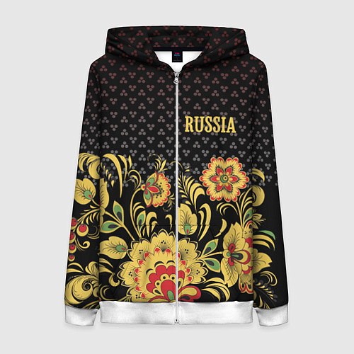 Женская толстовка на молнии Russia: black edition / 3D-Белый – фото 1