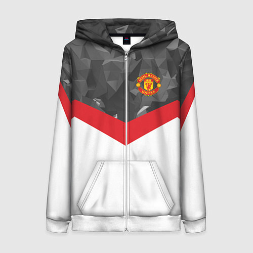 Женская толстовка на молнии Man United FC: Grey Polygons / 3D-Белый – фото 1