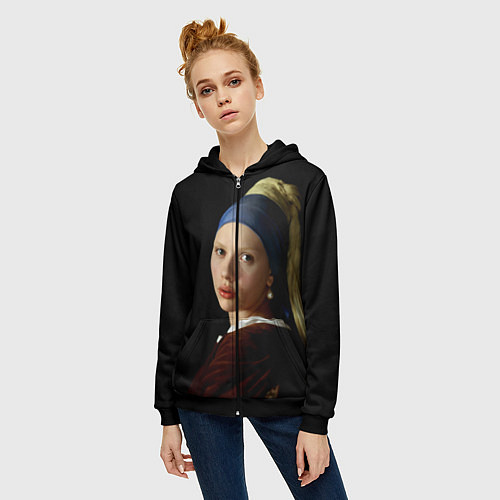 Женская толстовка на молнии Scarlett Johansson / 3D-Черный – фото 3