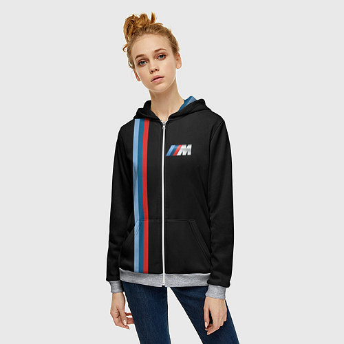 Женская толстовка на молнии BMW BLACK COLLECTION БМВ / 3D-Меланж – фото 3