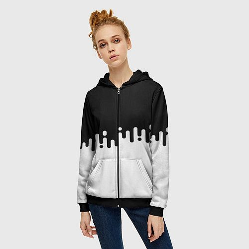 Женская толстовка на молнии Чёрно-белый узор / 3D-Черный – фото 3