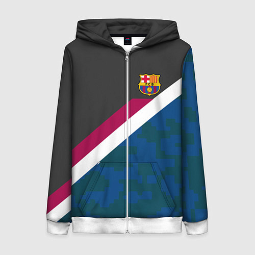 Женская толстовка на молнии FC Barcelona: Sport Camo / 3D-Белый – фото 1