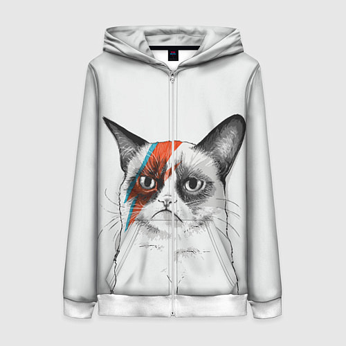 Женская толстовка на молнии David Bowie: Grumpy cat / 3D-Белый – фото 1