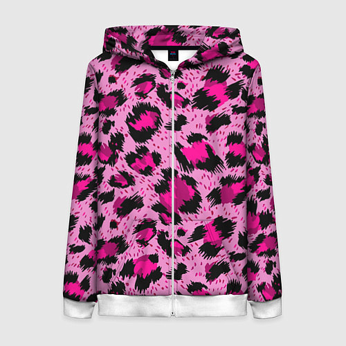 Женская толстовка на молнии Розовый леопард / 3D-Белый – фото 1