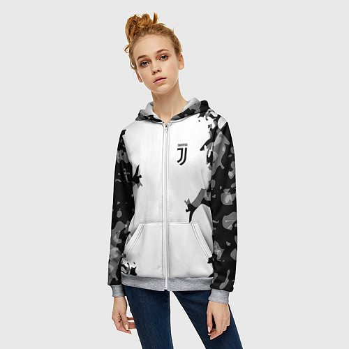 Женская толстовка на молнии FC Juventus: White Original / 3D-Меланж – фото 3