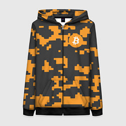 Толстовка на молнии женская Bitcoin: Orange Camo, цвет: 3D-черный