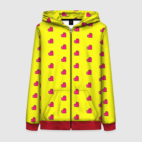 Женская толстовка на молнии 8 bit yellow love / 3D-Красный – фото 1