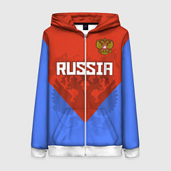 Толстовка на молнии женская Russia Red & Blue, цвет: 3D-белый