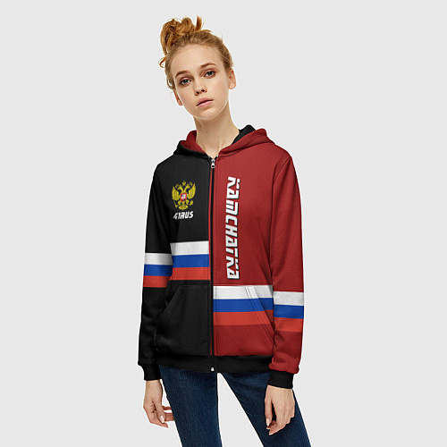 Женская толстовка на молнии Kamchatka, Russia / 3D-Черный – фото 3