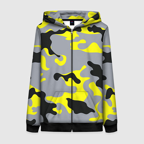 Женская толстовка на молнии Yellow & Grey Camouflage / 3D-Черный – фото 1