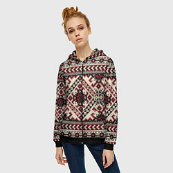Толстовка на молнии женская Славянский орнамент, цвет: 3D-черный — фото 2