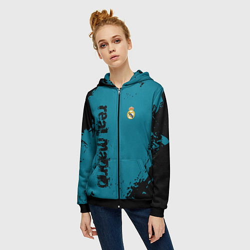 Женская толстовка на молнии Real madrid - grange style / 3D-Черный – фото 3