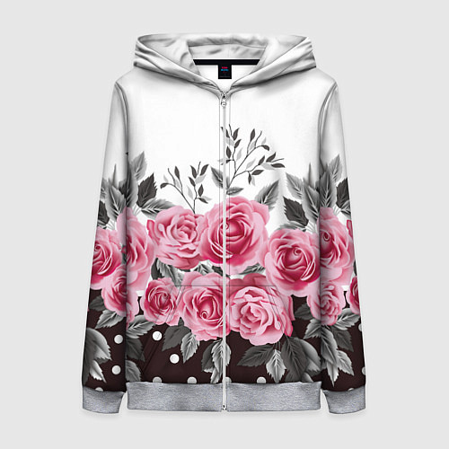 Женская толстовка на молнии Roses Trend / 3D-Меланж – фото 1