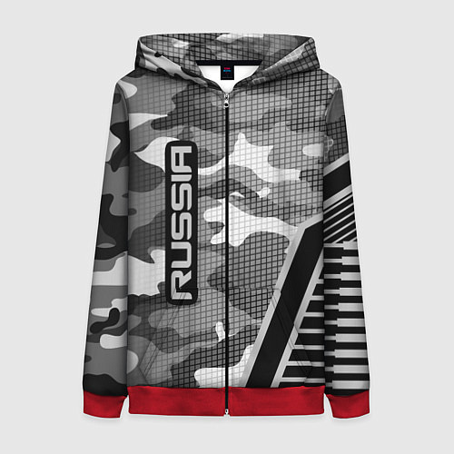 Женская толстовка на молнии Russia: Grey Camo / 3D-Красный – фото 1