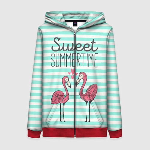 Женская толстовка на молнии Sweet Summer Flamingo / 3D-Красный – фото 1