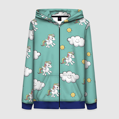 Женская толстовка на молнии Love of Unicorns / 3D-Синий – фото 1