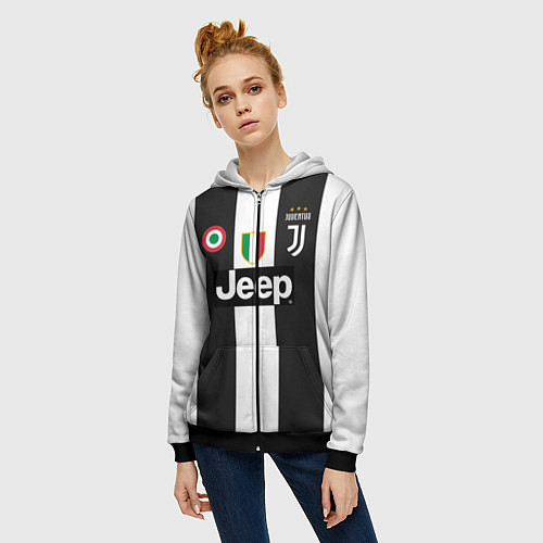 Женская толстовка на молнии FC Juventus 18-19 / 3D-Черный – фото 3