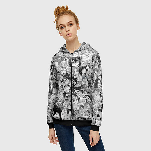 Женская толстовка на молнии AHEGAO / 3D-Черный – фото 3