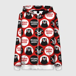 Толстовка на молнии женская Kumamon Pattern, цвет: 3D-белый