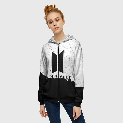 Женская толстовка на молнии BTS: Black Stars / 3D-Черный – фото 3