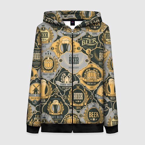 Женская толстовка на молнии Пивные этикетки мира / 3D-Черный – фото 1