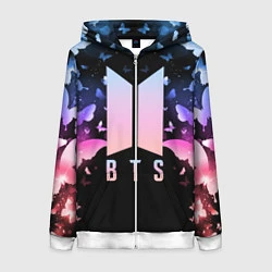 Толстовка на молнии женская BTS: Black Butterflies, цвет: 3D-белый