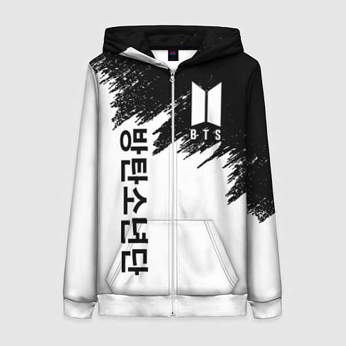 Женская толстовка на молнии BTS: White & Black / 3D-Белый – фото 1