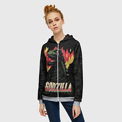 Толстовка на молнии женская Flame Godzilla, цвет: 3D-меланж — фото 2