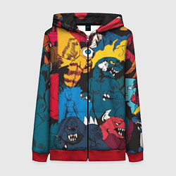 Толстовка на молнии женская Годзилла, цвет: 3D-красный