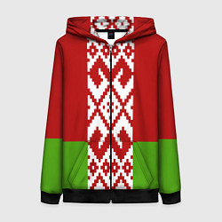 Толстовка на молнии женская Беларусь флаг, цвет: 3D-черный