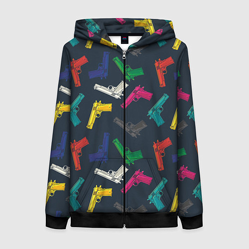Женская толстовка на молнии Разноцветные пистолеты / 3D-Черный – фото 1