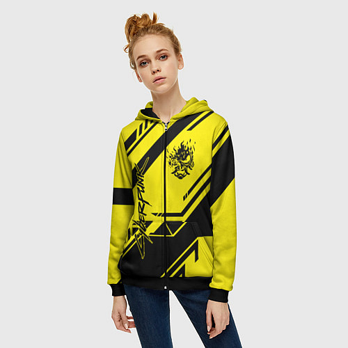 Женская толстовка на молнии Cyberpunk 2077: Yellow Samurai / 3D-Черный – фото 3