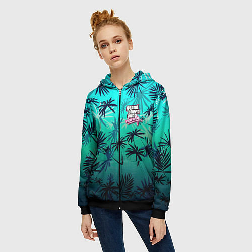 Женская толстовка на молнии GTA пальмы / 3D-Черный – фото 3