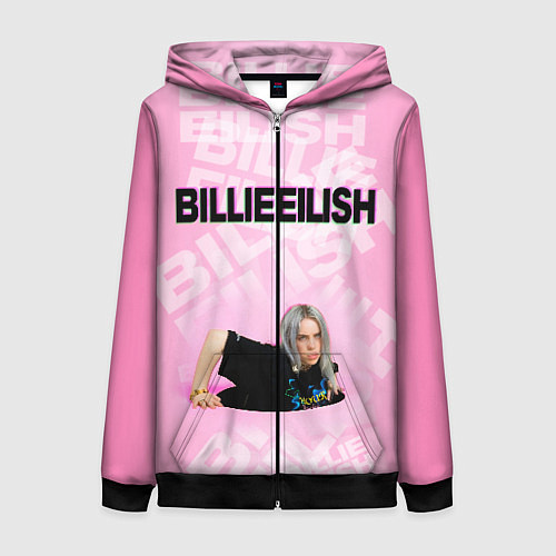 Женская толстовка на молнии Billie Eilish: Pink Mood / 3D-Черный – фото 1