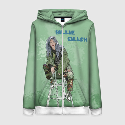 Женская толстовка на молнии Billie Eilish: Green Motive / 3D-Белый – фото 1