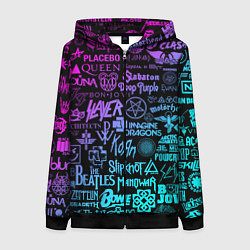 Толстовка на молнии женская ЛОГОТИПЫ РОК ГРУПП, цвет: 3D-черный