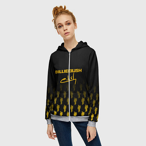 Женская толстовка на молнии Billie Eilish: Yellow & Black Autograph / 3D-Меланж – фото 3