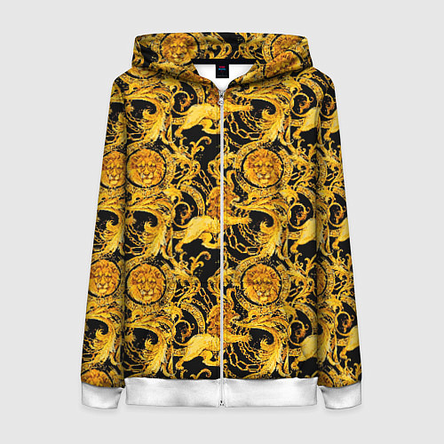 Женская толстовка на молнии Львы золотые узоры / 3D-Белый – фото 1