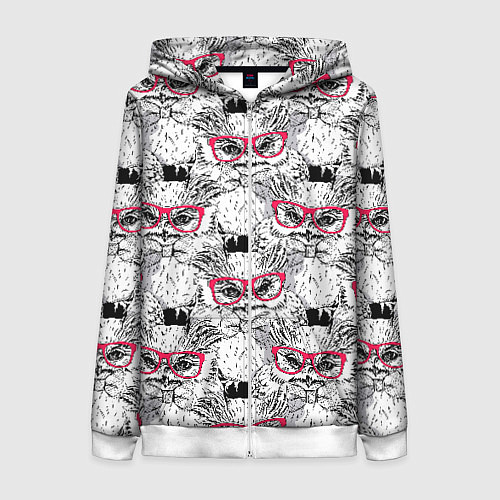 Женская толстовка на молнии Совы в очках / 3D-Белый – фото 1