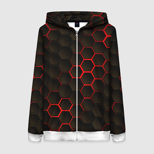 Женская толстовка на молнии Соты объемные с красным свечением / 3D-Белый – фото 1