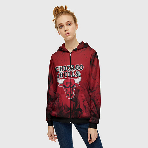 Женская толстовка на молнии CHICAGO BULLS / 3D-Черный – фото 3