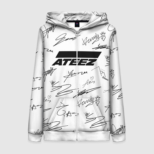 Женская толстовка на молнии ATEEZ АВТОГРАФЫ / 3D-Белый – фото 1