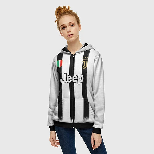 Женская толстовка на молнии Juventus home 20-21 / 3D-Черный – фото 3