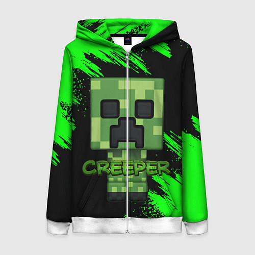 Женская толстовка на молнии MINECRAFT CREEPER / 3D-Белый – фото 1