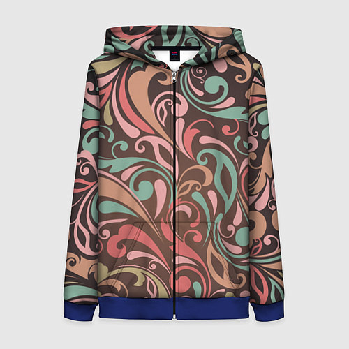 Женская толстовка на молнии Узор хохломы / 3D-Синий – фото 1
