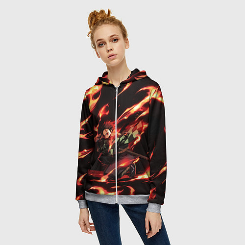 Женская толстовка на молнии KIMETSU NO YAIBA / 3D-Меланж – фото 3